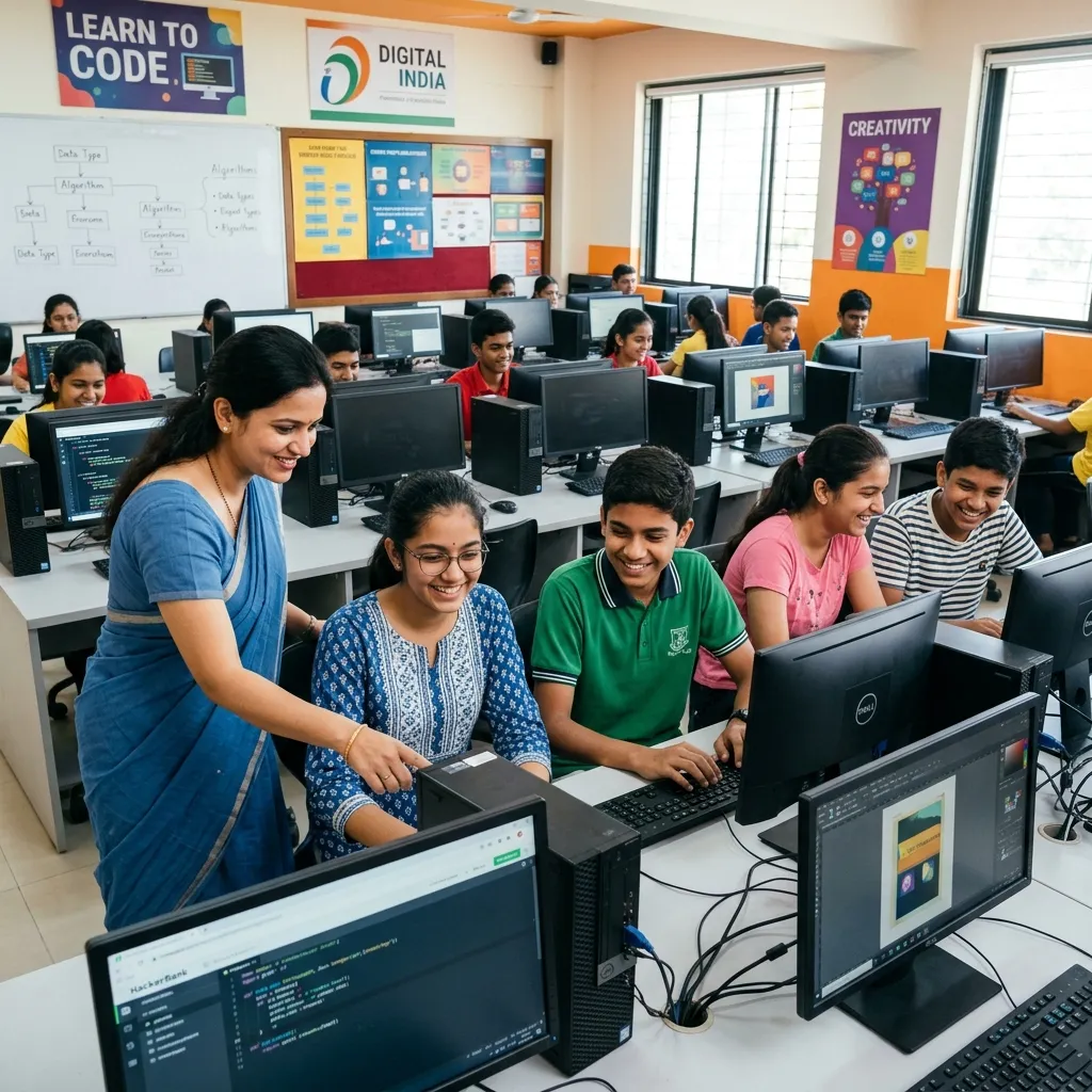 Students learning computers in lab