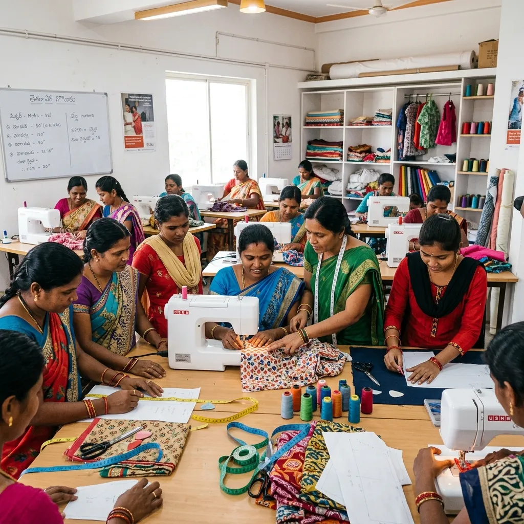 Women sewing and stitching garments